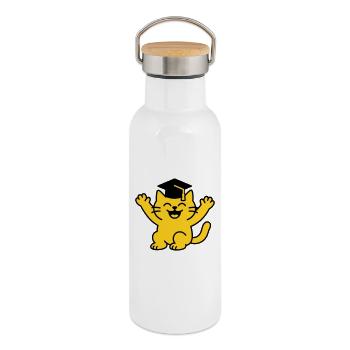 Bachelor Cat / Katzendiplom - Thermosflasche mit Bambusdeckel - Weiß - Rechts