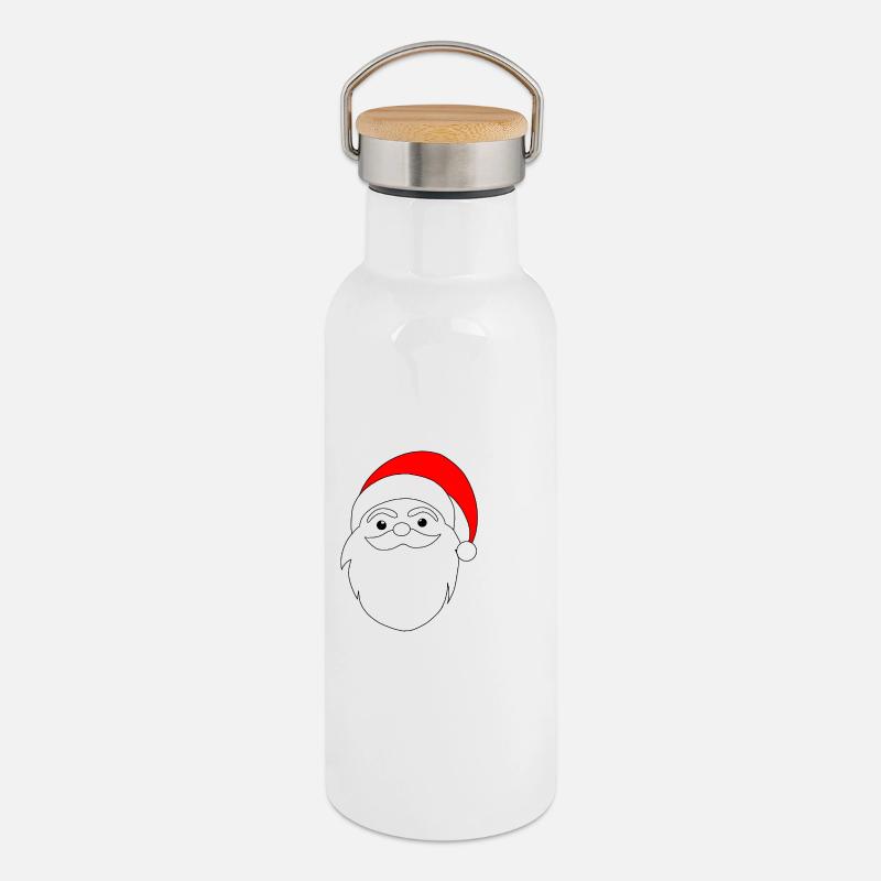 Weihnachtsmann Linienkunst - Thermosflasche mit Bambusdeckel - Weiß