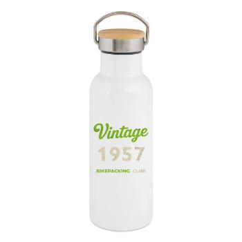Millésime 1957 – Bikepacking Club Rétro Année de naissance - Gourde isotherme avec bouchon en bambou - blanc - Droite