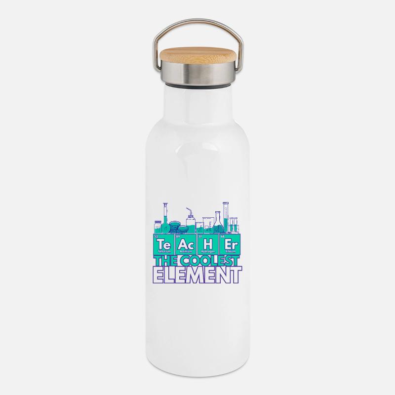 Lehrer – Das coolste Element | Chemiethema - Thermosflasche mit Bambusdeckel - Weiß