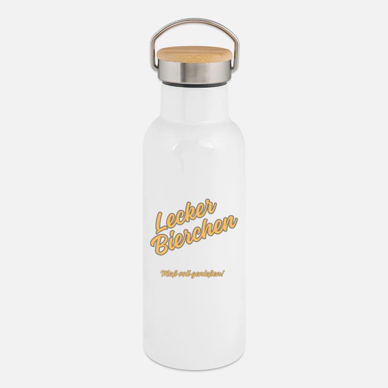 Lecker Bierchen – Maß voll Genießen - Thermosflasche mit Bambusdeckel - Weiß