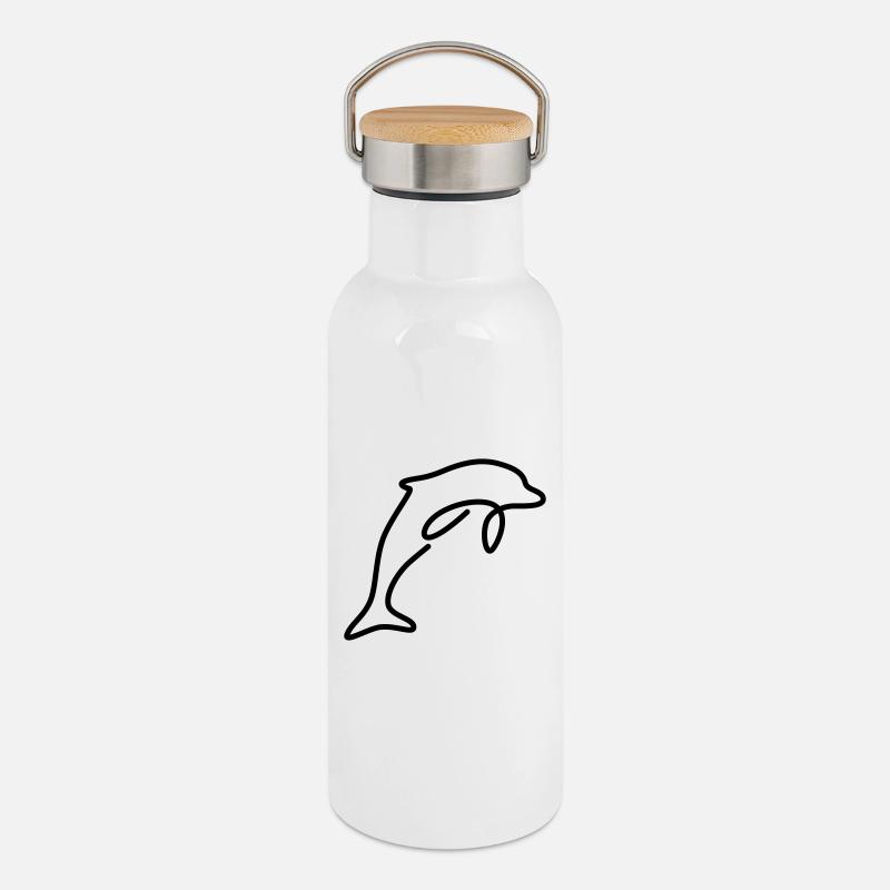 Delfin - Thermosflasche mit Bambusdeckel - Weiß