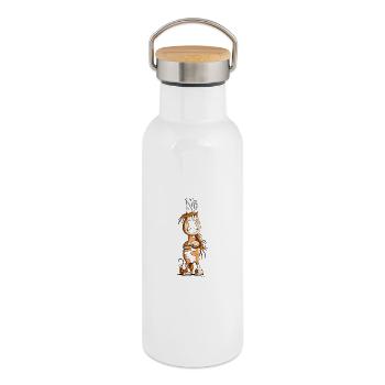 Nö Pferd I Einfach Nö Tiermotiv - Thermosflasche mit Bambusdeckel - Weiß - Rechts
