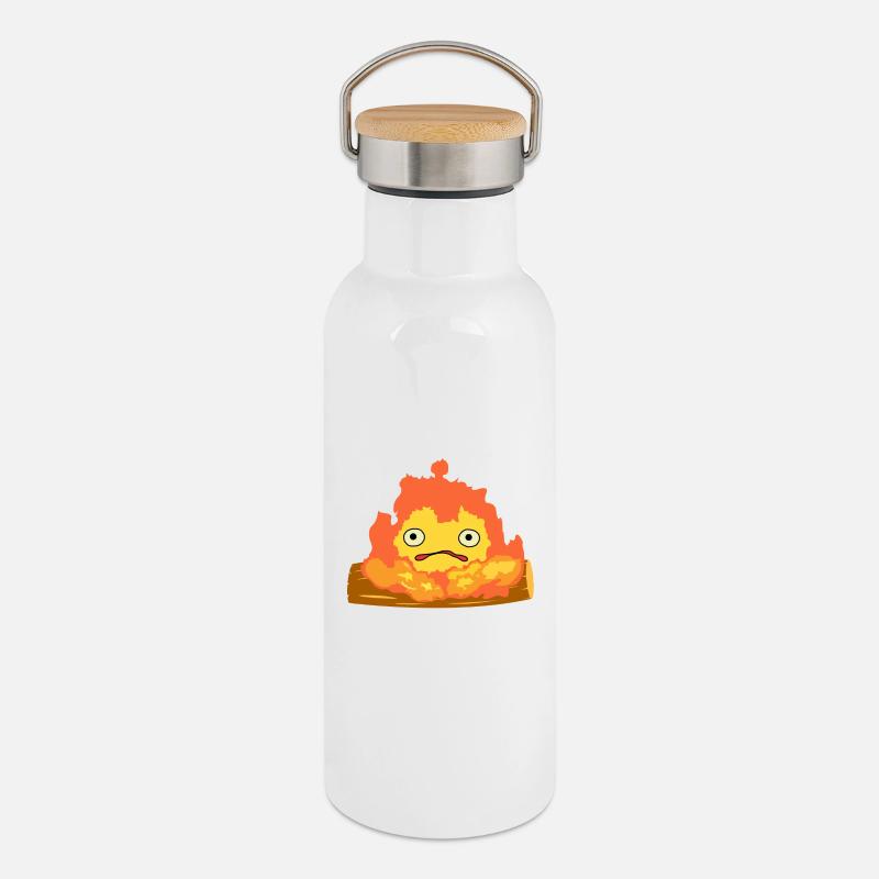 Calcifer - Gourde isotherme avec bouchon en bambou - blanc