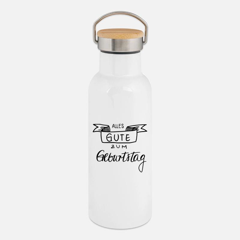 Alles Gute zum Geburtstag - Thermosflasche mit Bambusdeckel - Weiß