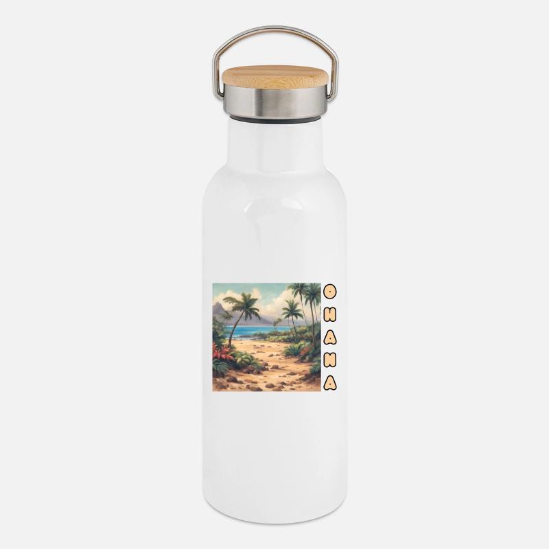 OHANA - Thermal Bottle with Bamboo Lid - white