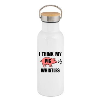 I think my pig whistles - Thermal Bottle with Bamboo Lid - white - Right