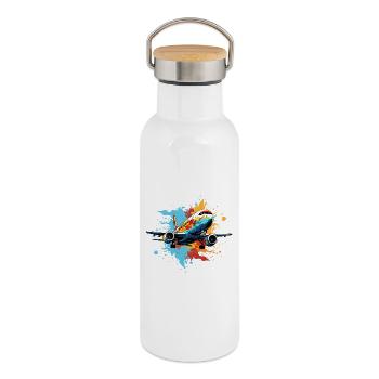 Airplane Graffiti - Thermal Bottle with Bamboo Lid - white - Right