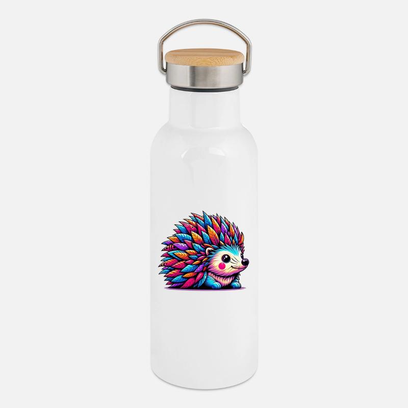 Igel - Thermosflasche mit Bambusdeckel - Weiß