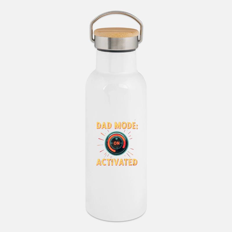 Dad Mode: Activated - Thermosflasche mit Bambusdeckel - Weiß