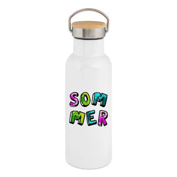 Summer Speckle Dots Comic Colorful Painting - Thermal Bottle with Bamboo Lid - white - Right