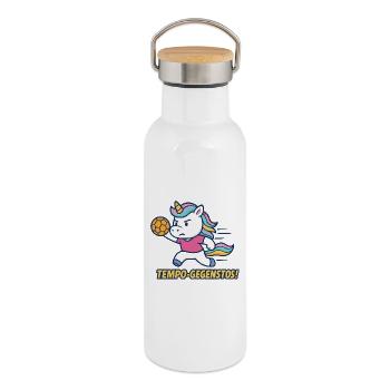 Speed Counter-Kick Unicorn Handball Attack - Thermal Bottle with Bamboo Lid - white - Right