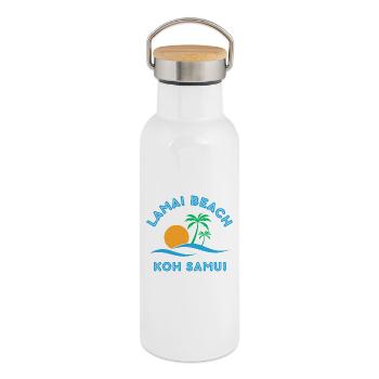 Lamai Beach Koh Samui Palm Sonnenuntergang - Thermosflasche mit Bambusdeckel - Weiß - Rechts