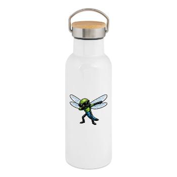 Dabbing Libelle - Thermosflasche mit Bambusdeckel - Weiß - Rechts
