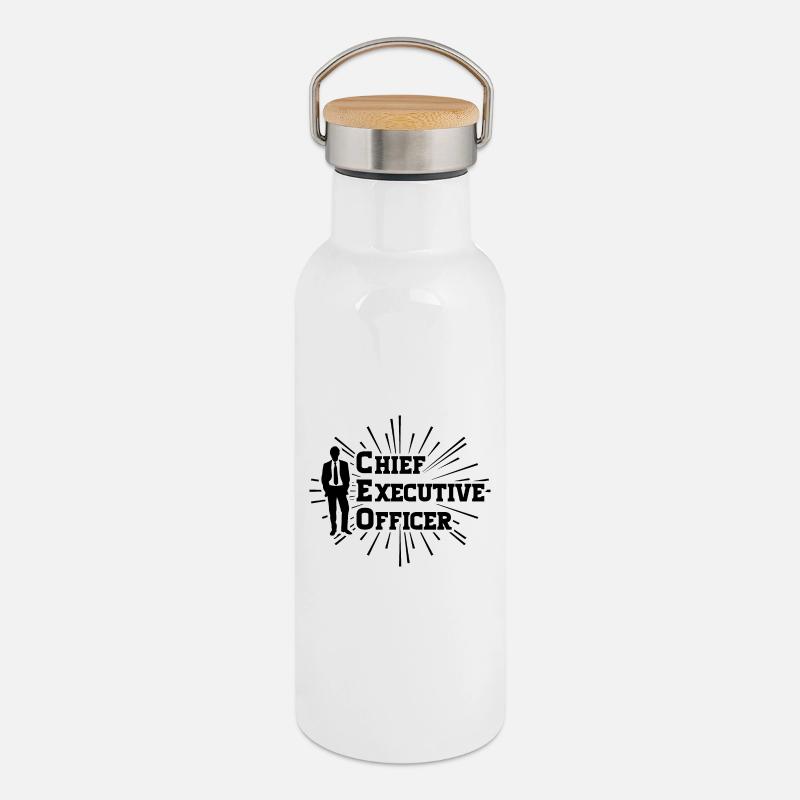CEO - Chief Executive Officer - Thermal Bottle with Bamboo Lid - white