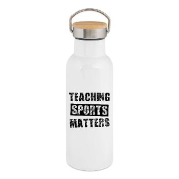 Sportlehrer - Thermosflasche mit Bambusdeckel - Weiß - Rechts