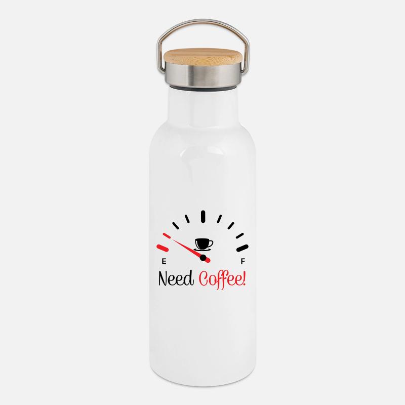 Brauche Kaffee 1 - Thermosflasche mit Bambusdeckel - Weiß