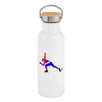 patinage de vitesse - Gourde isotherme avec bouchon en bambou - blanc - Droite