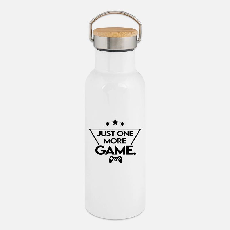 Just one more game - Thermosflasche mit Bambusdeckel - Weiß