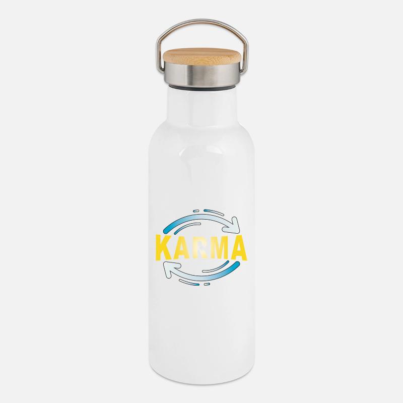 Karma - Minimalist Statement Design - Thermal Bottle with Bamboo Lid - white