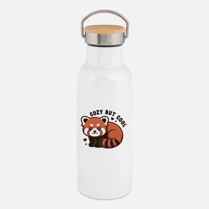 Câlin Panda Rouge MIGNON MAIS COOL - Gourde isotherme avec bouchon en bambou - blanc