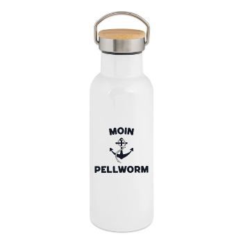 Moin Pellworm – Maritimes Anker-Design - Thermosflasche mit Bambusdeckel - Weiß - Rechts