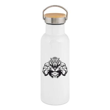 Gymnase Tiger - Gourde isotherme avec bouchon en bambou - blanc - Droite