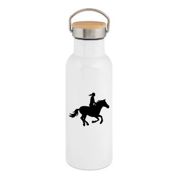 Silhouette Reiterin mit galoppierendem Pferd - Thermosflasche mit Bambusdeckel - Weiß - Rechts