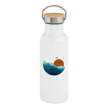 Waves Sunset - Thermal Bottle with Bamboo Lid - white - Right