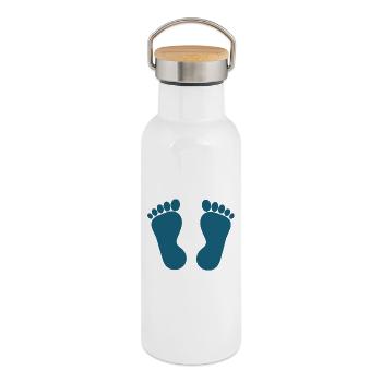 Fuß blaue Füße Fußpflege Podologie - Thermosflasche mit Bambusdeckel - Weiß - Rechts