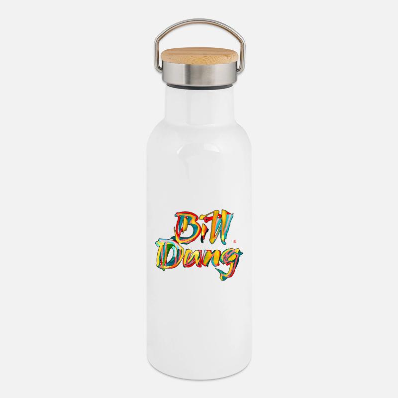 240924 Bill Dung Montage 03 - Thermosflasche mit Bambusdeckel - Weiß