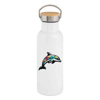 Delfin - Thermosflasche mit Bambusdeckel - Weiß - Rechts