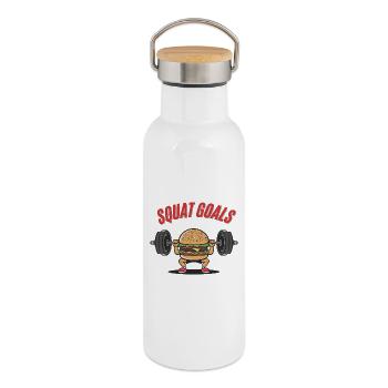 Squat Goals Cartoon Burger Fitness Design - Gourde isotherme avec bouchon en bambou - blanc - Droite