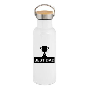 Number 1 Best Dad Bold Typography - Thermal Bottle with Bamboo Lid - white - Right