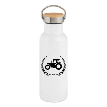 Traktor Symbol Farmer - Thermosflasche mit Bambusdeckel - Weiß - Rechts