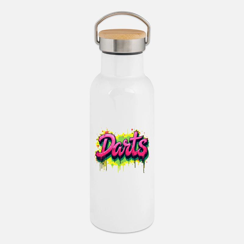 Fléchettes, fléchettes, graffitis - Gourde isotherme avec bouchon en bambou - blanc