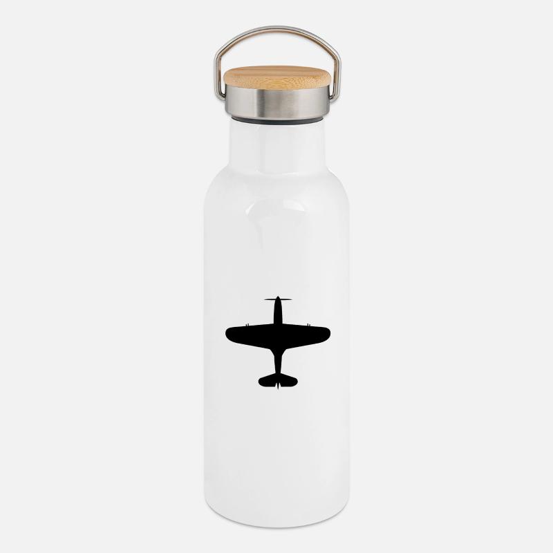 Silhouette d’avion vue de dessus - Gourde isotherme avec bouchon en bambou - blanc