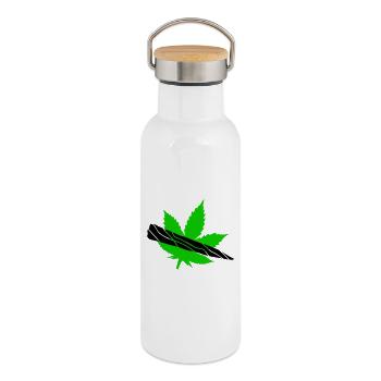 Grünes Blatt-Silhouette-Design - Thermosflasche mit Bambusdeckel - Weiß - Rechts
