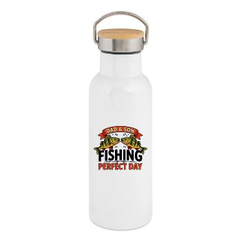 Journée de pêche avec papa - Gourde isotherme avec bouchon en bambou - blanc - Droite