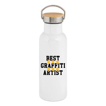 Graffiti / Tag / Writer / Street Art - Gourde isotherme avec bouchon en bambou - blanc - Droite