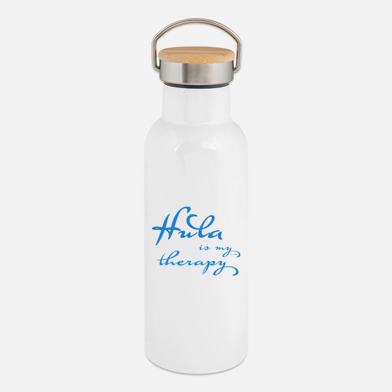 Hula is my therapy - Thermosflasche mit Bambusdeckel - Weiß