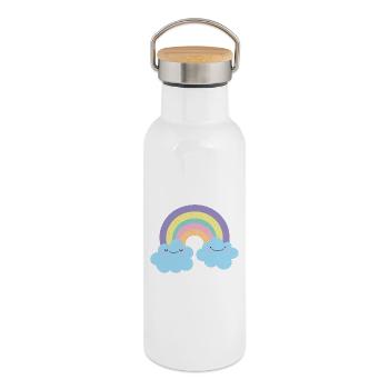 Colorful Rainbow Cloud Charm - Thermal Bottle with Bamboo Lid - white - Right
