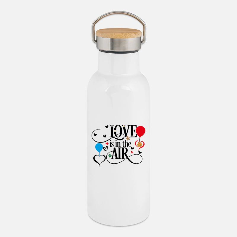 Il y a de l’amour dans l’air - Gourde isotherme avec bouchon en bambou - blanc