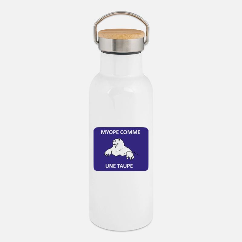 Short-sighted as a mole - Thermal Bottle with Bamboo Lid - white