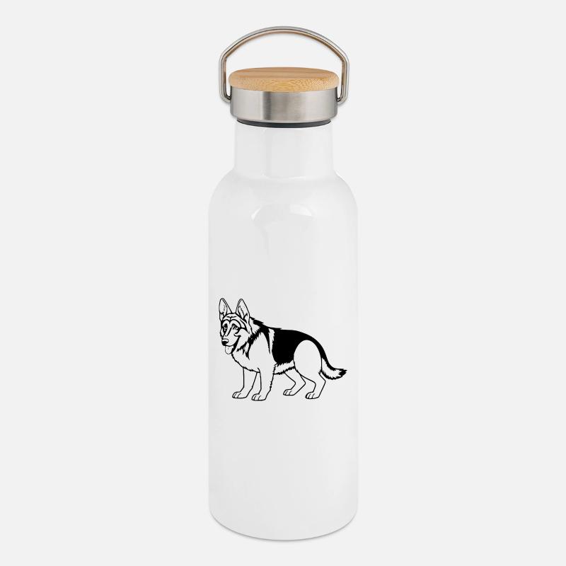 Schäferhund Hund - Thermosflasche mit Bambusdeckel - Weiß