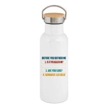 Before You Bother Me Tech Checks - Thermal Bottle with Bamboo Lid - white - Right