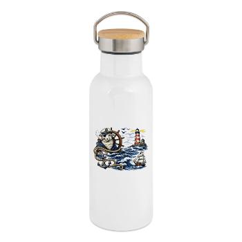 Seefahrer-Schaf im Sturm - Thermosflasche mit Bambusdeckel - Weiß - Rechts