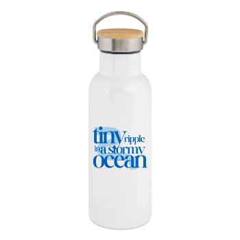 Tiny ripple in a stormy ocean (blue background) - Thermal Bottle with Bamboo Lid - white - Right
