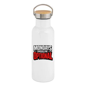 Monday should be optional Vintage - Thermal Bottle with Bamboo Lid - white - Right