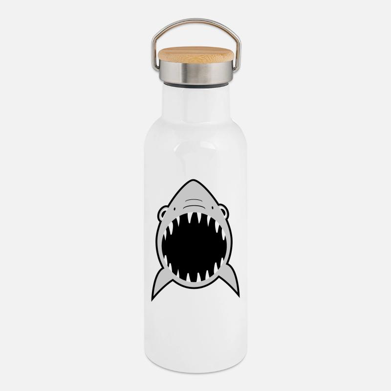 Requins - Gourde isotherme avec bouchon en bambou - blanc